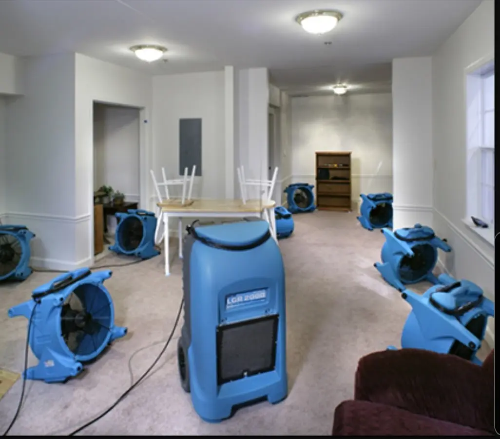 Air movers and dehumidifier setup for Water Damage Restoration in Chena Ridge