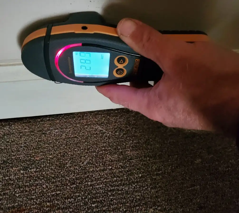 Moisture detection at baseboard during Burst Pipe Cleanup in Chena Ridge